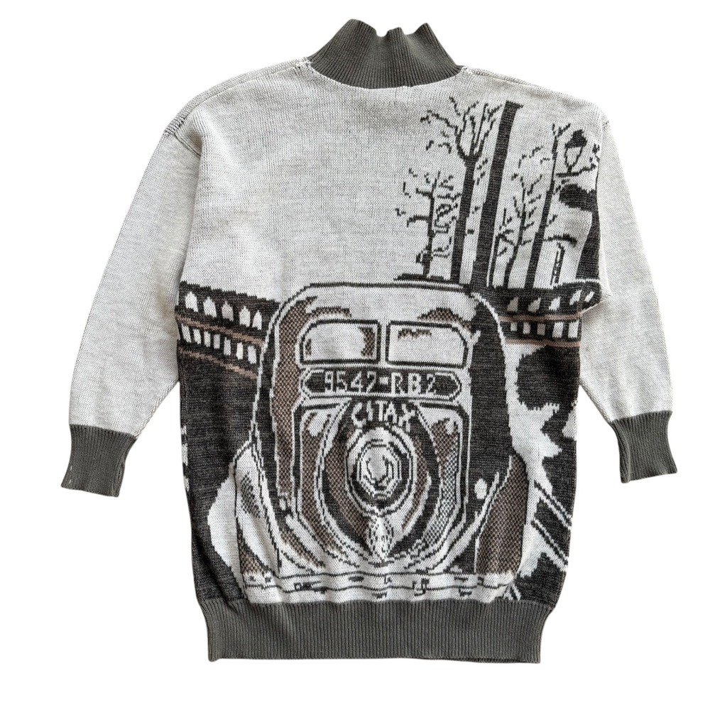 Carole Little for St Tropez Wear Women's Large Mock Neck Taxi Scene Knit Sweater